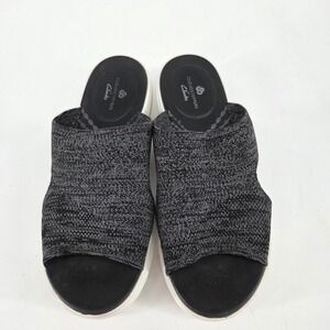 Clarks Cloudsteppers Arla Glade Womens Grey Black Knit Slide Sandals Size 9